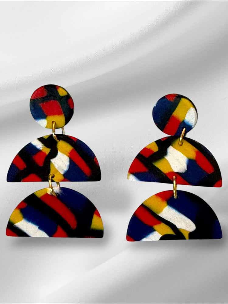 Art Deco Half Moons Earrings Love Hand and Heart 
