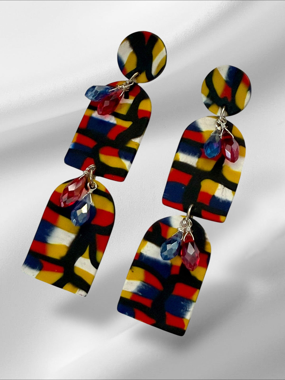 Art Deco Windows with Jewels Earrings Love Hand and Heart 
