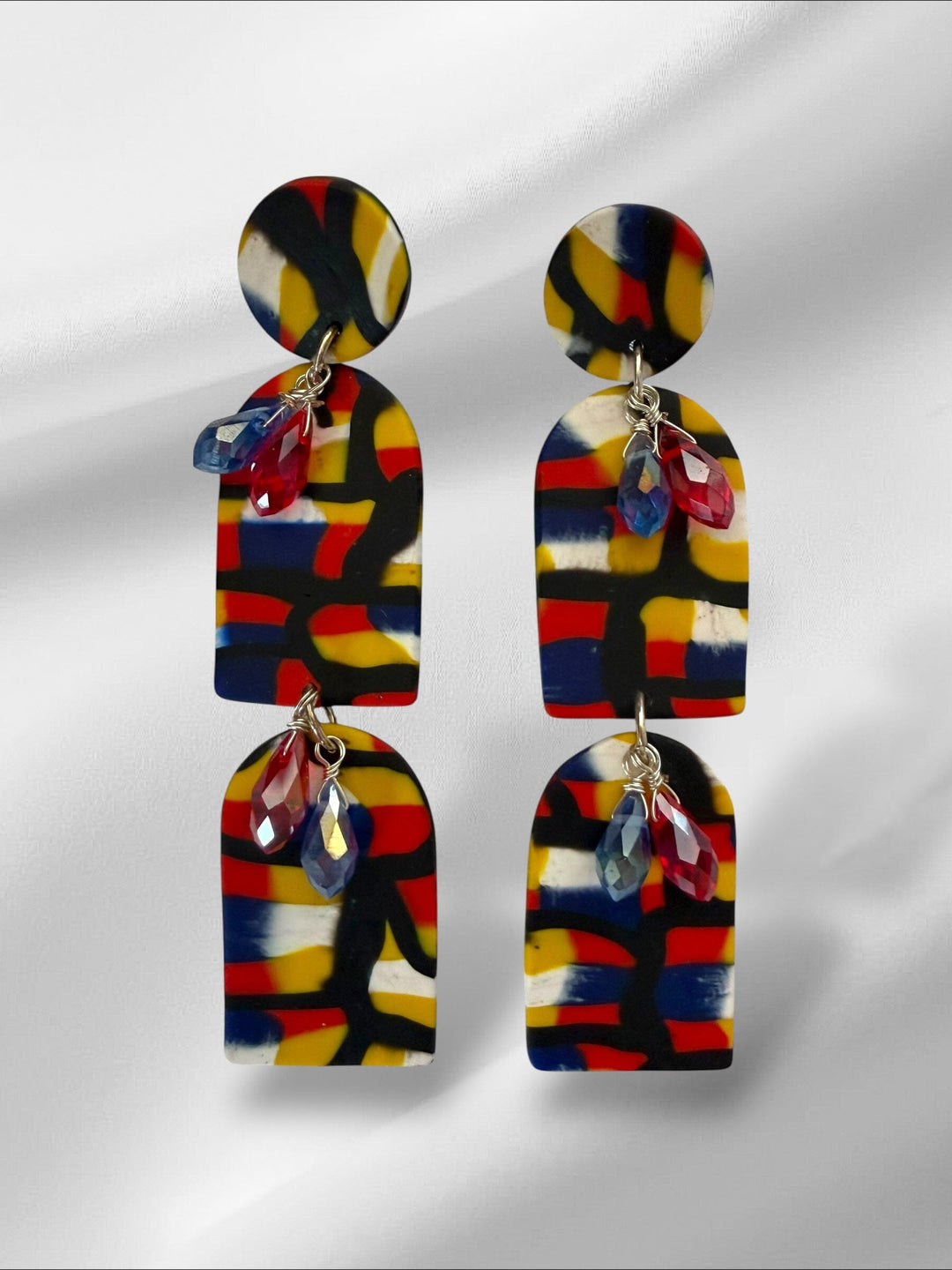 Art Deco Windows with Jewels Earrings Love Hand and Heart 
