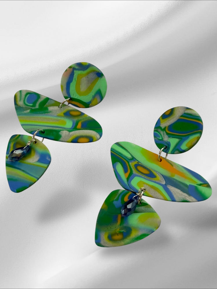 Aura Glow Abstracts in Mint with Jewels Earrings Love Hand and Heart 