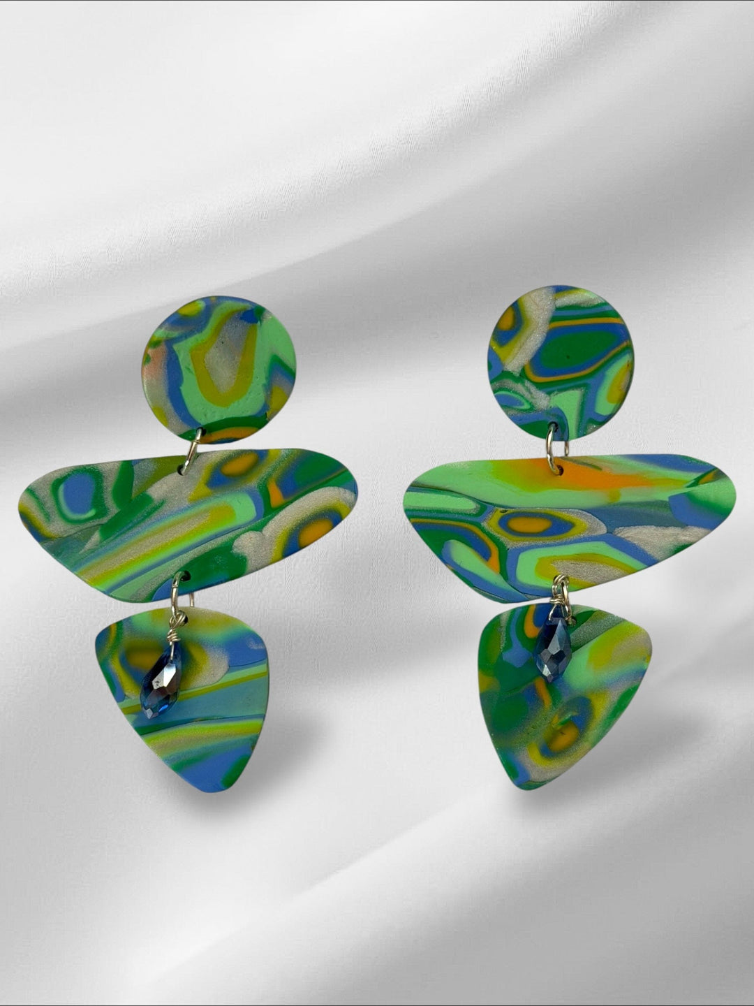 Aura Glow Abstracts in Mint with Jewels Earrings Love Hand and Heart 