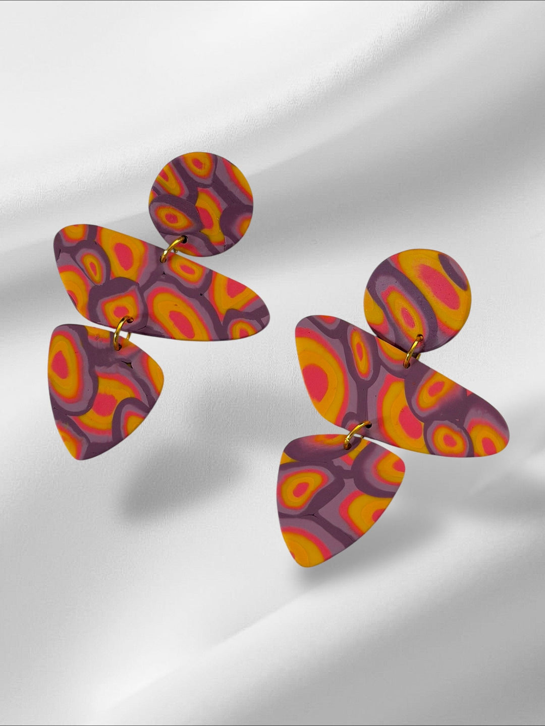 Aura Glow Abstracts in Purple and Orange Earrings Love Hand and Heart 
