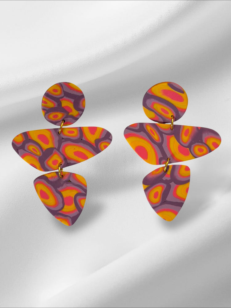 Aura Glow Abstracts in Purple and Orange Earrings Love Hand and Heart 