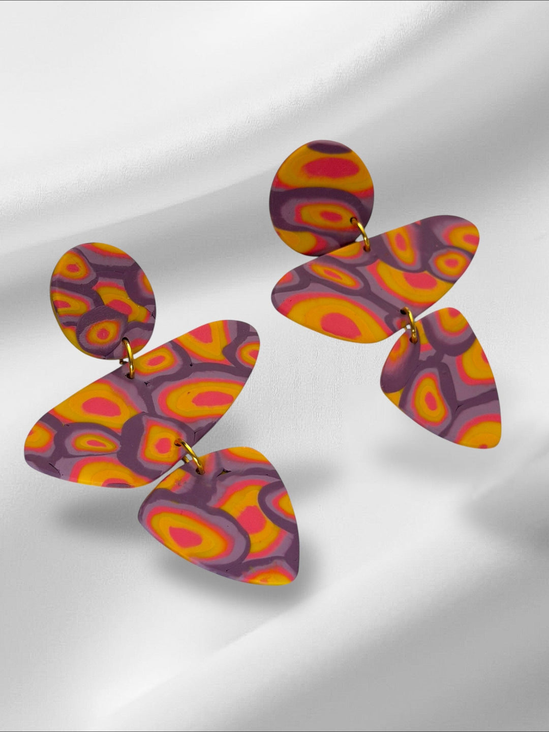 Aura Glow Abstracts in Purple and Orange Earrings Love Hand and Heart 