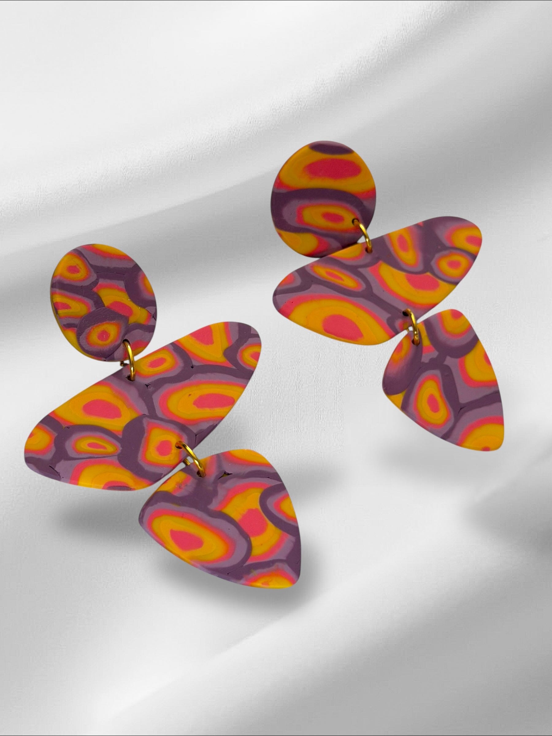 Aura Glow Abstracts in Purple and Orange Earrings Love Hand and Heart 
