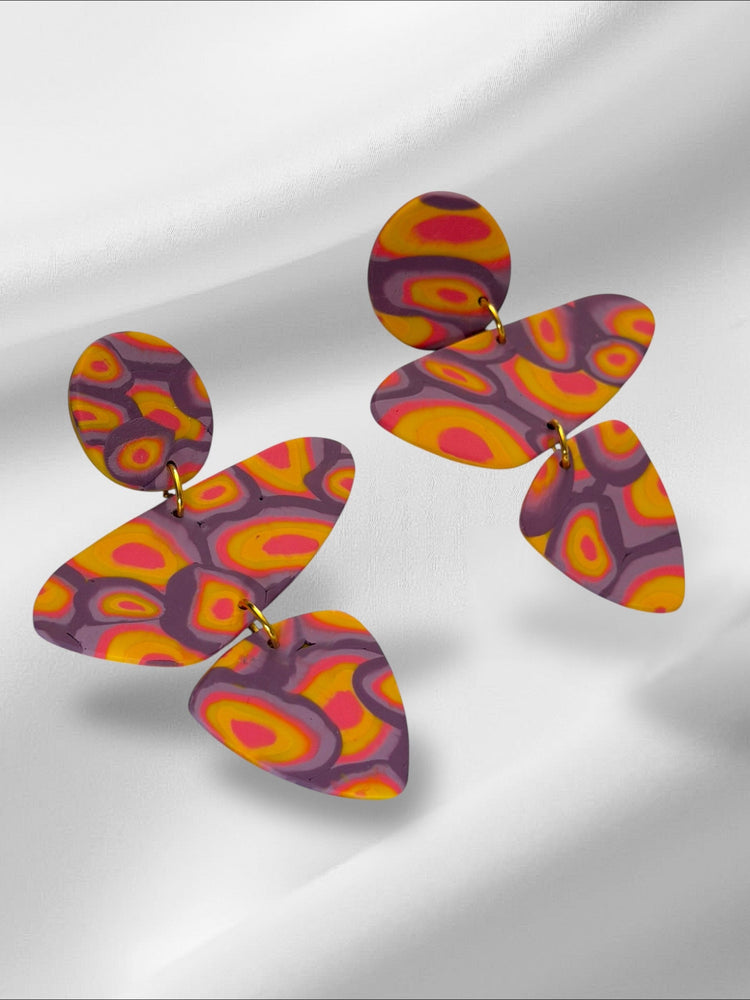 Aura Glow Abstracts in Purple and Orange Earrings Love Hand and Heart 