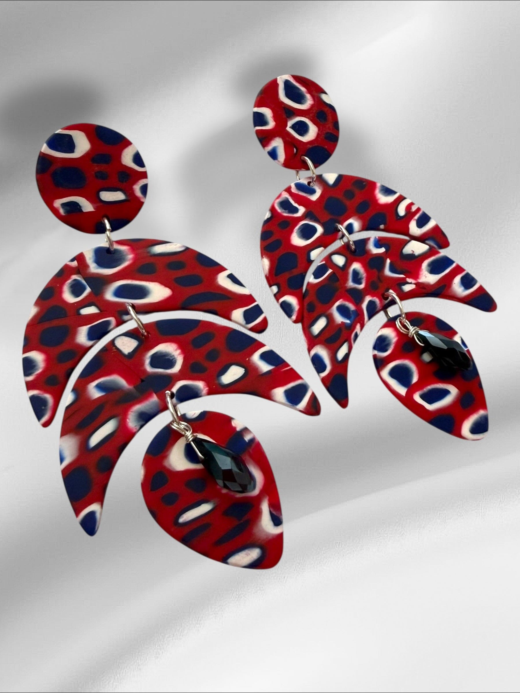 Aura Glow Mermaid Tails in Red Earrings Love Hand and Heart 