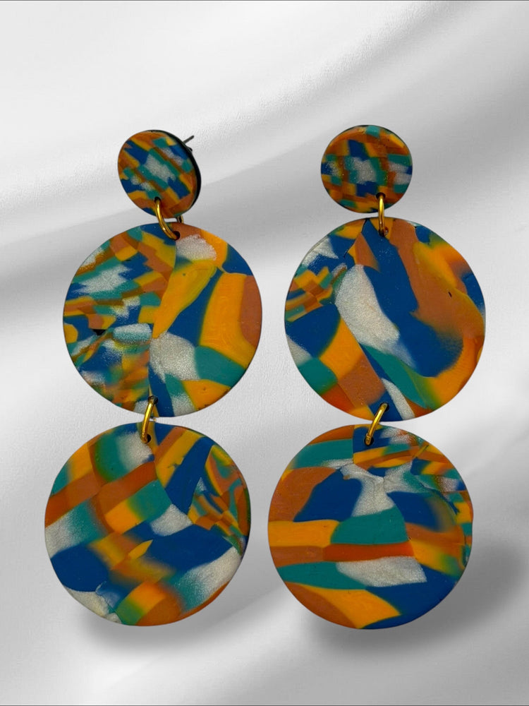 Blurry Double Rounds in Orange Earrings Love Hand and Heart 