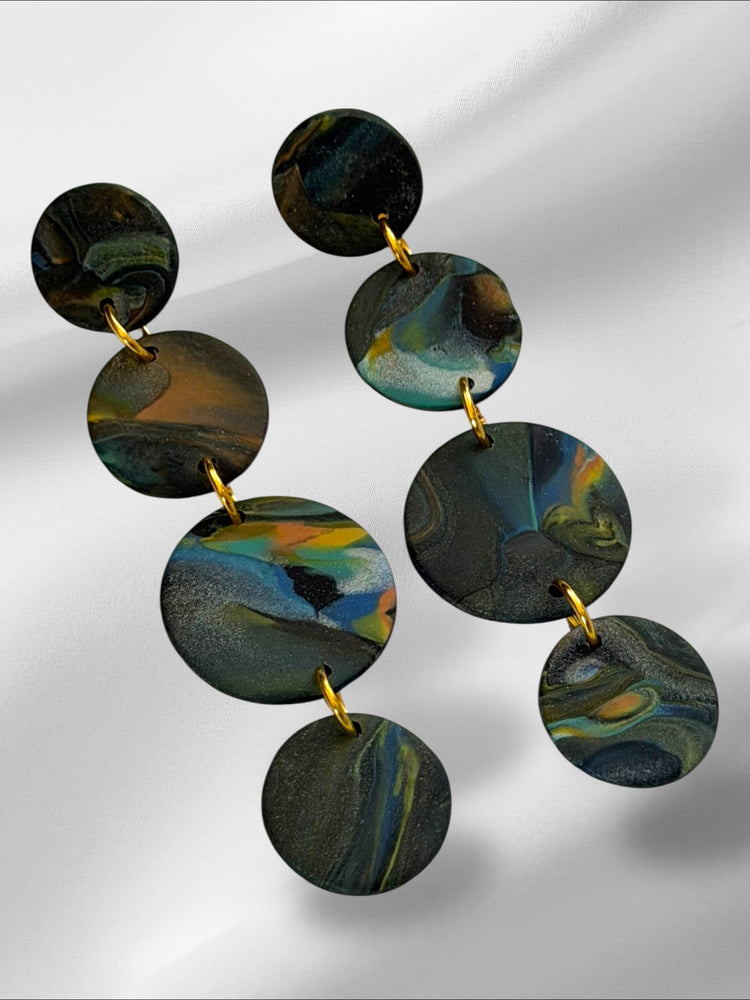 Blurry Droplets in Black Earrings Love Hand and Heart 