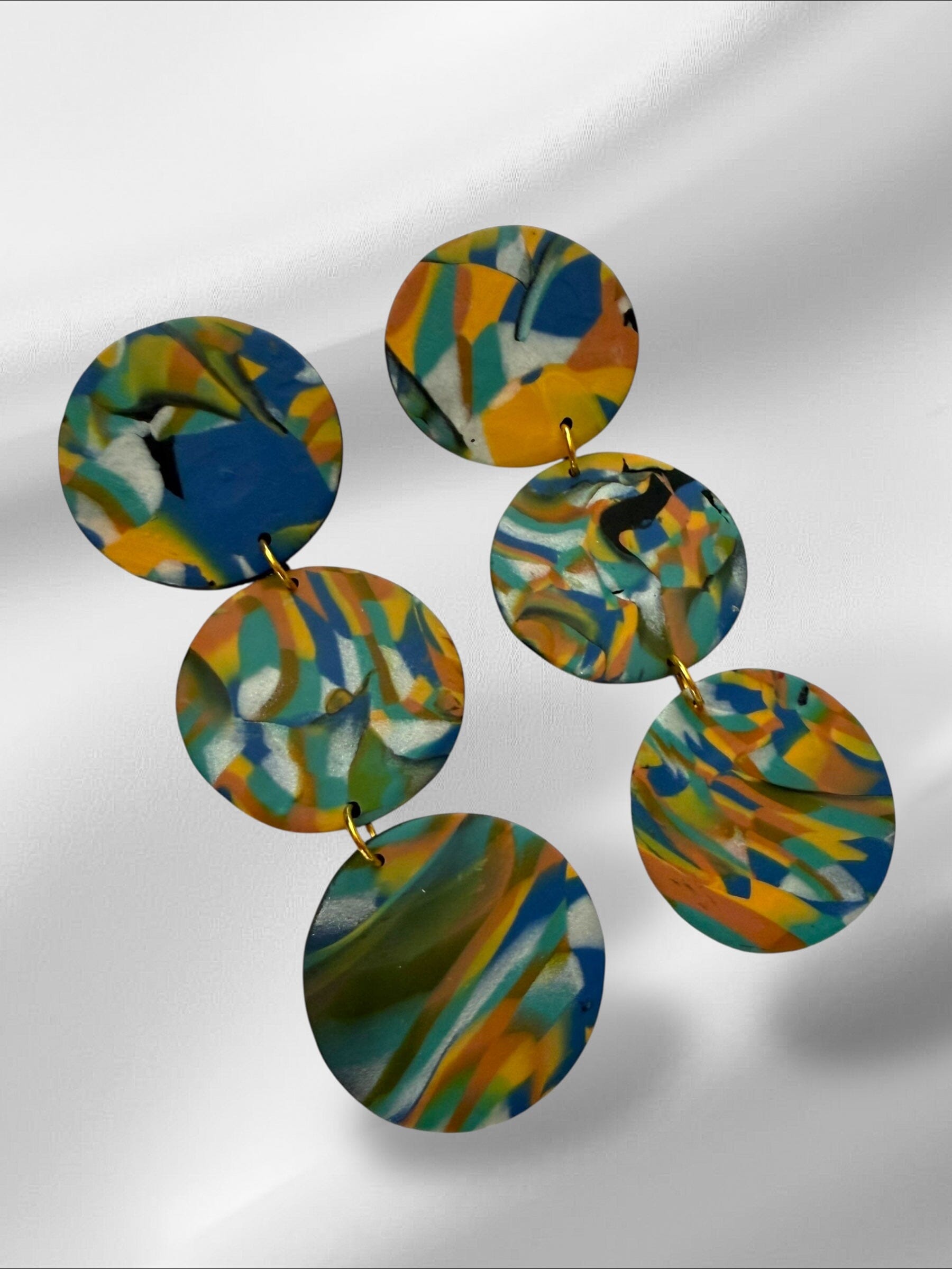 Blurry Rounds in Orange Earrings Love Hand and Heart 