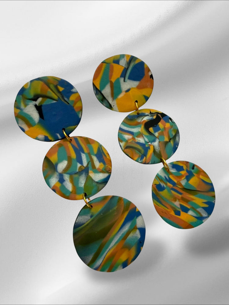 Blurry Rounds in Orange Earrings Love Hand and Heart 