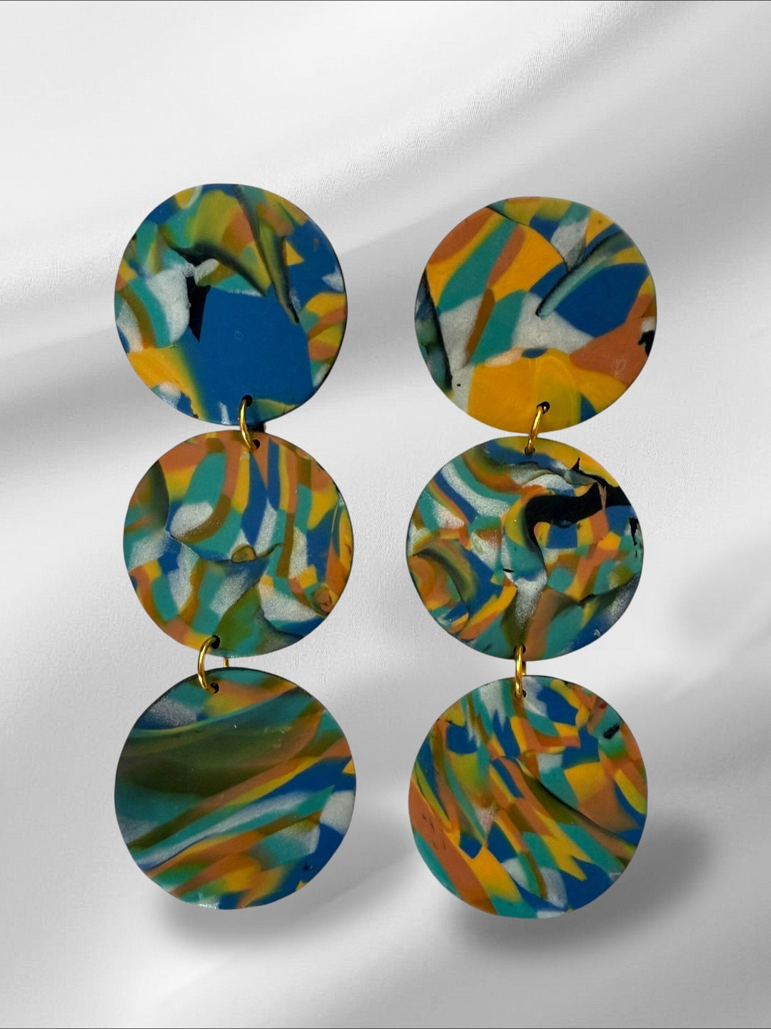 Blurry Rounds in Orange Earrings Love Hand and Heart 