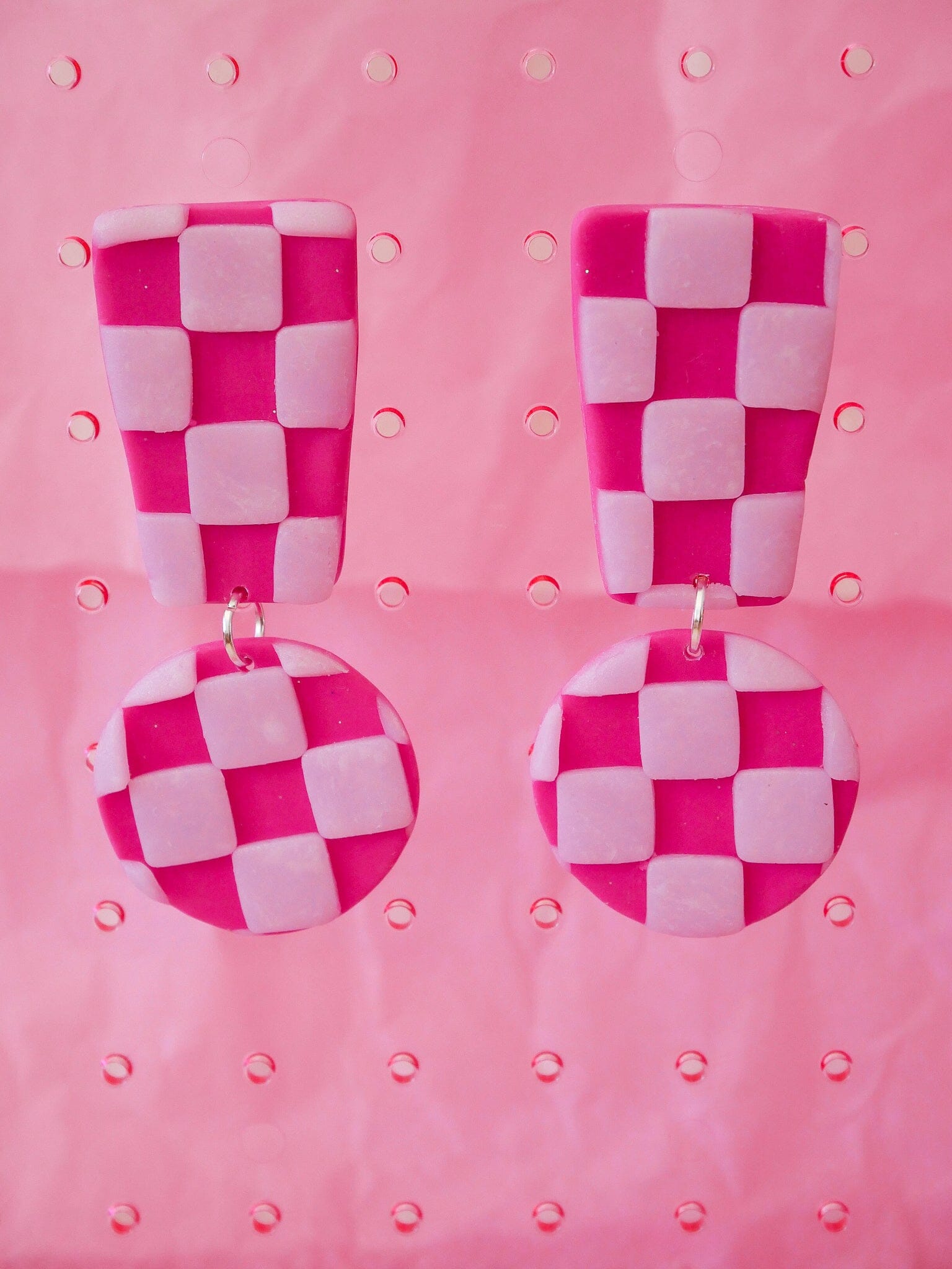 Checkered Exclamation Points Dangle Earrings Love Hand and Heart 