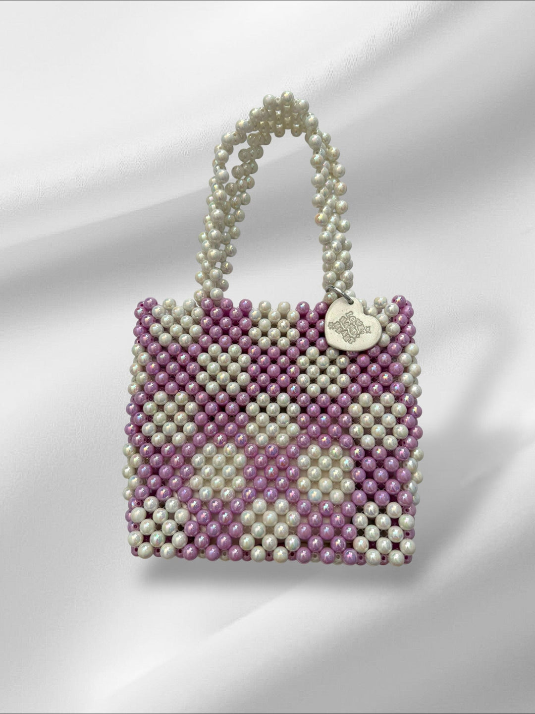 Checkered Lilac Bag Purses Love Hand and Heart 