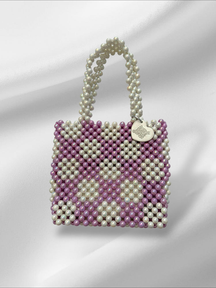 Checkered Lilac Bag Purses Love Hand and Heart 
