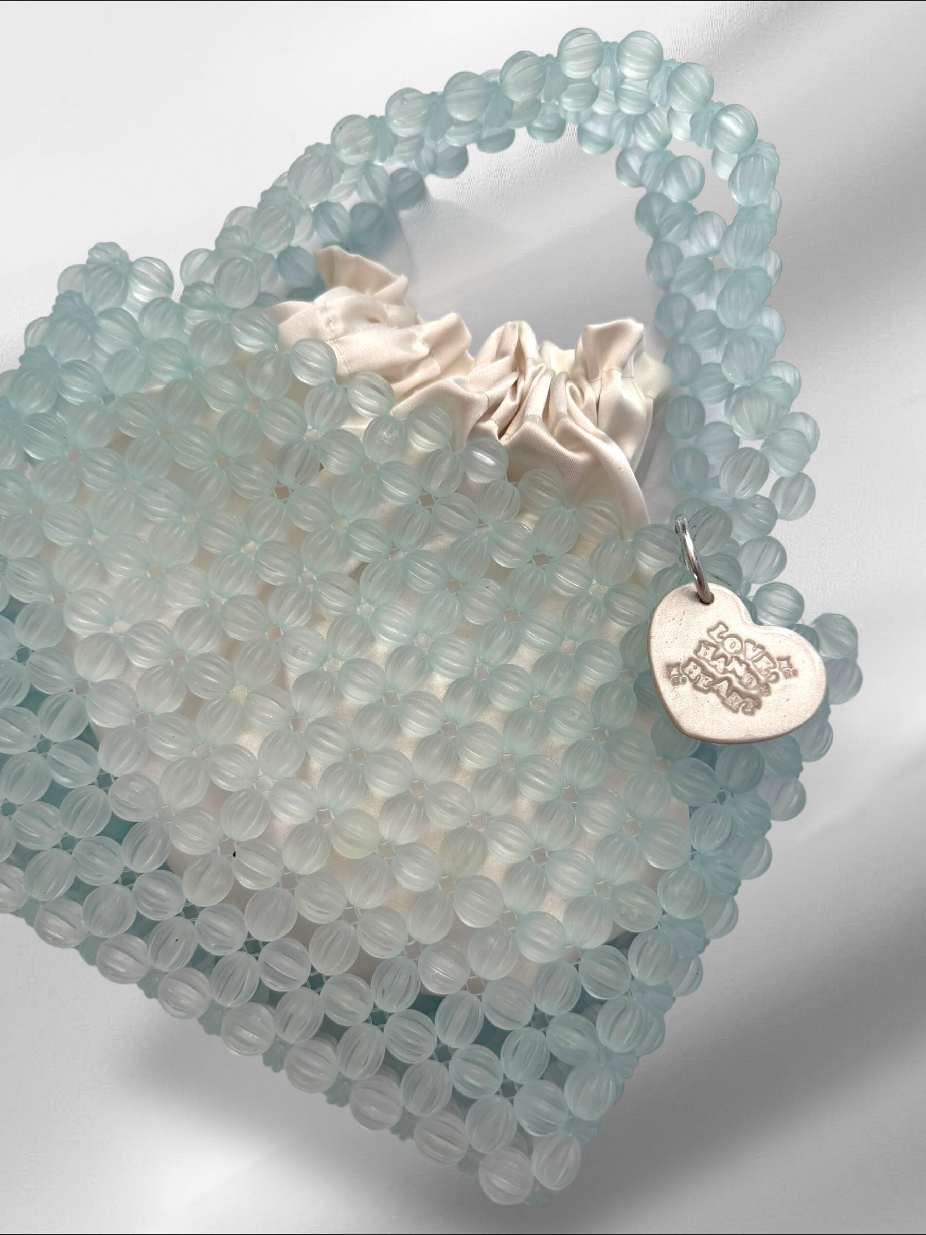 Clear Deco Bead Bag Purses Love Hand and Heart 