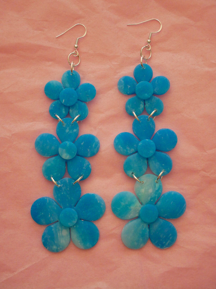 Cloud Flower Power Dangle Earrings Love Hand and Heart 