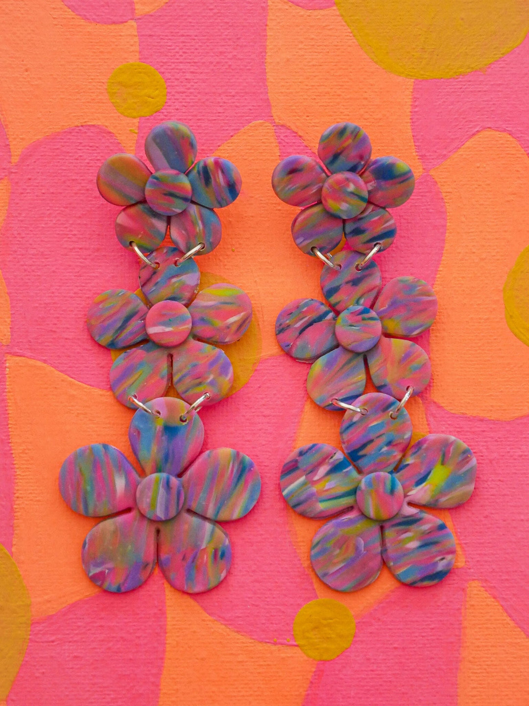 Confetti Flower Power Dangle Earrings Love Hand and Heart 