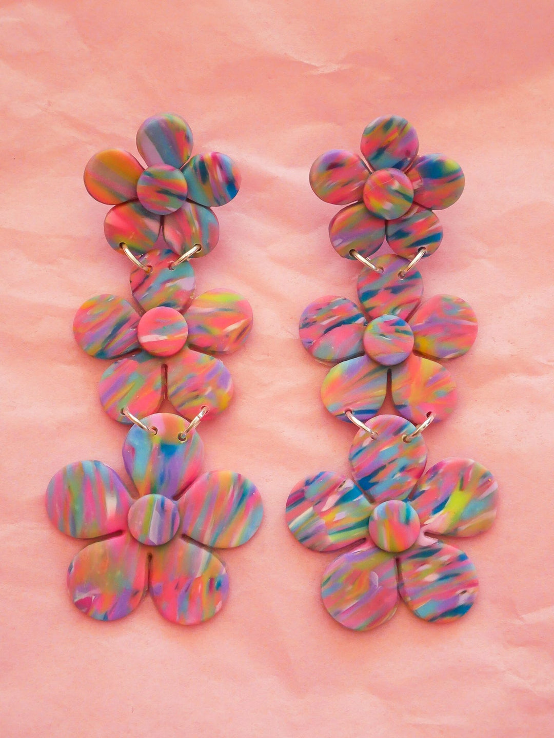 Confetti Flower Power Dangle Earrings Love Hand and Heart 