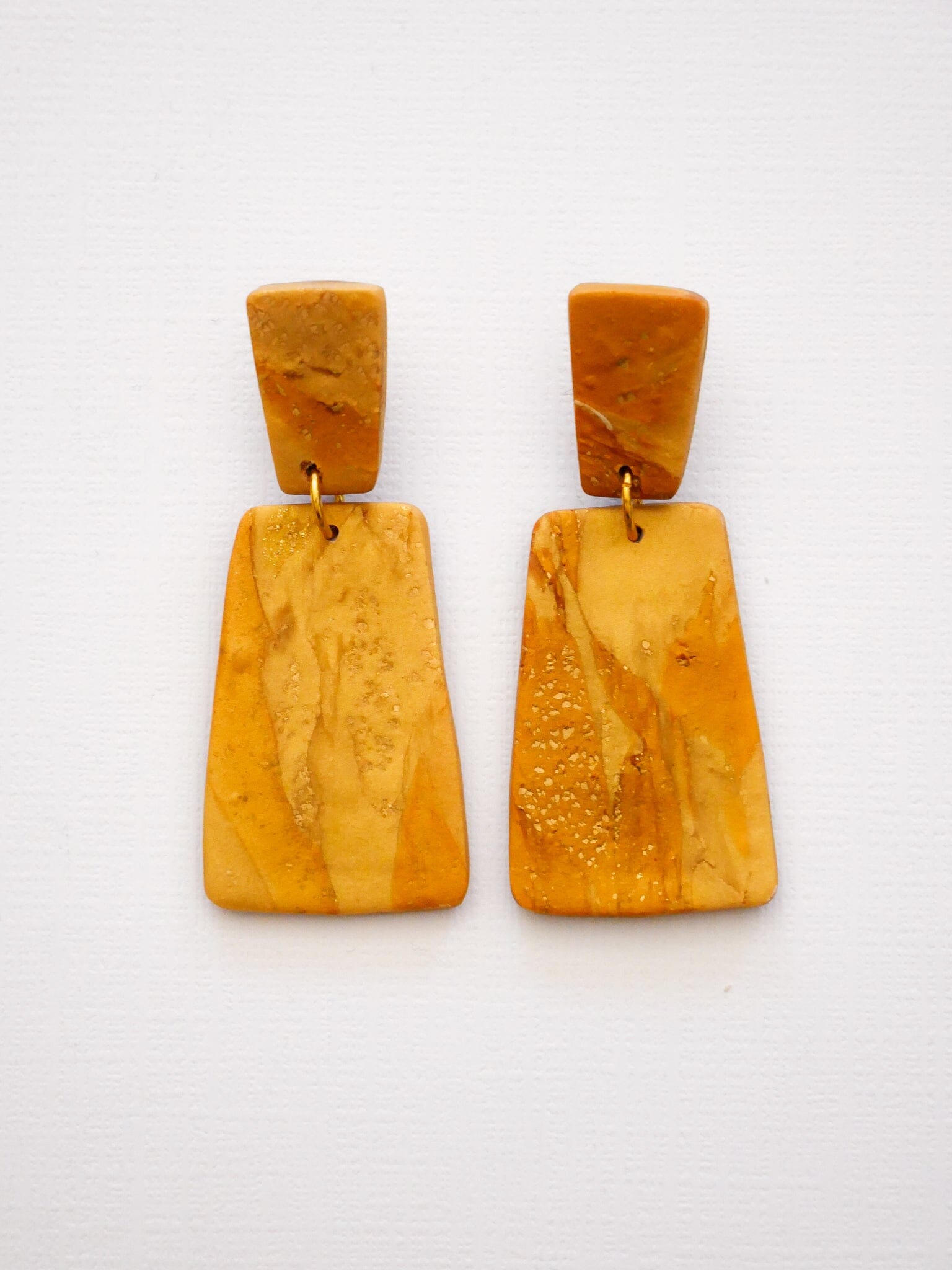 Gold Bars Dangle Earrings Love Hand and Heart 