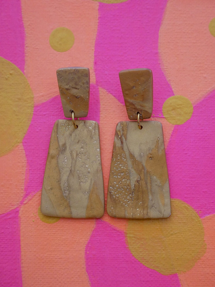 Gold Bars Dangle Earrings Love Hand and Heart 