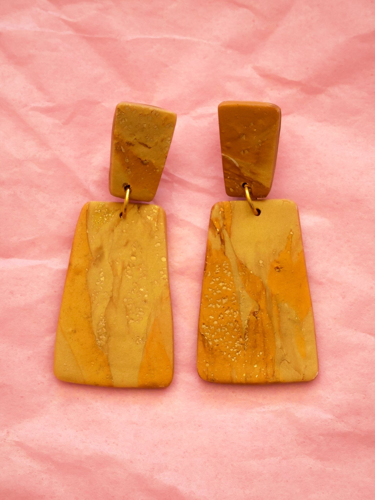 Gold Bars Dangle Earrings Love Hand and Heart 