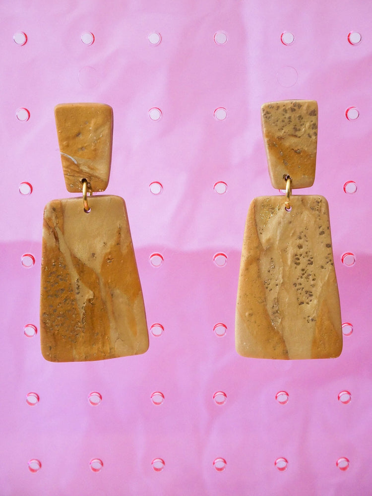 Gold Bars Dangle Earrings Love Hand and Heart 