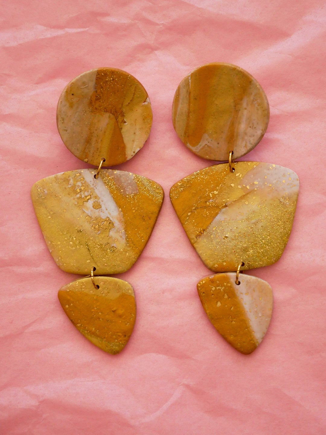 Gold Marble Zoe Dangle Earrings Love Hand and Heart 