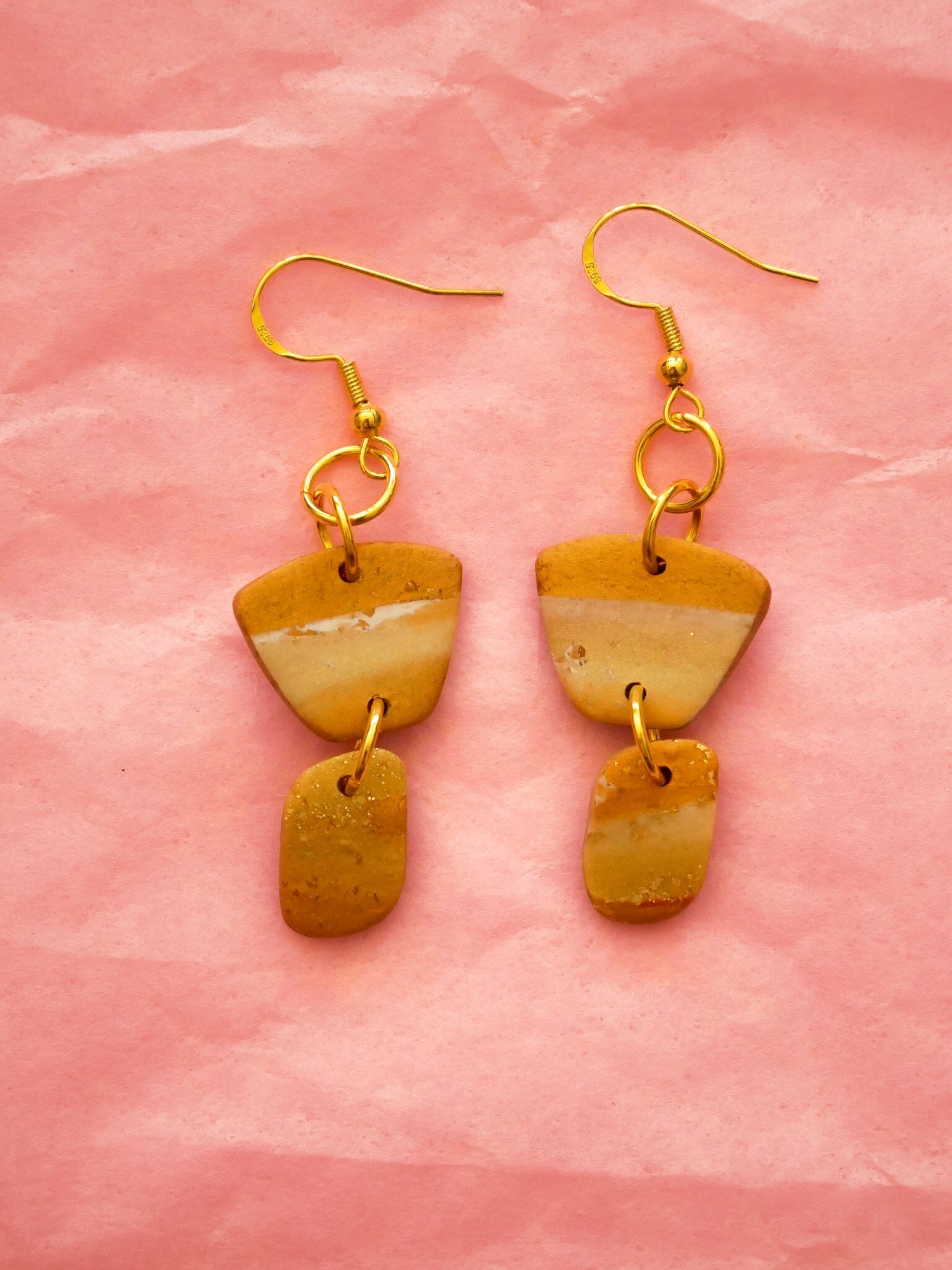 Gold Minis Dangle Earrings Love Hand and Heart 