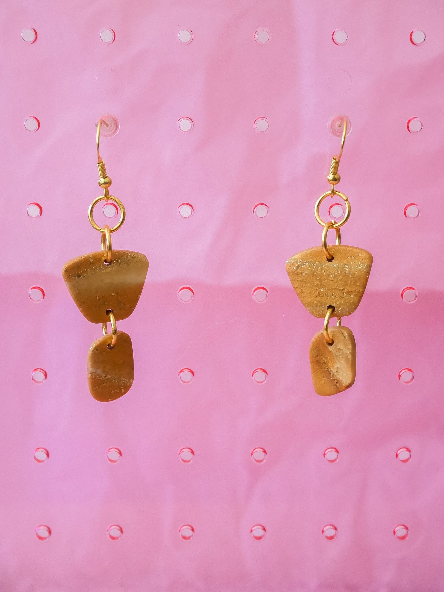 Gold Minis Dangle Earrings Love Hand and Heart 