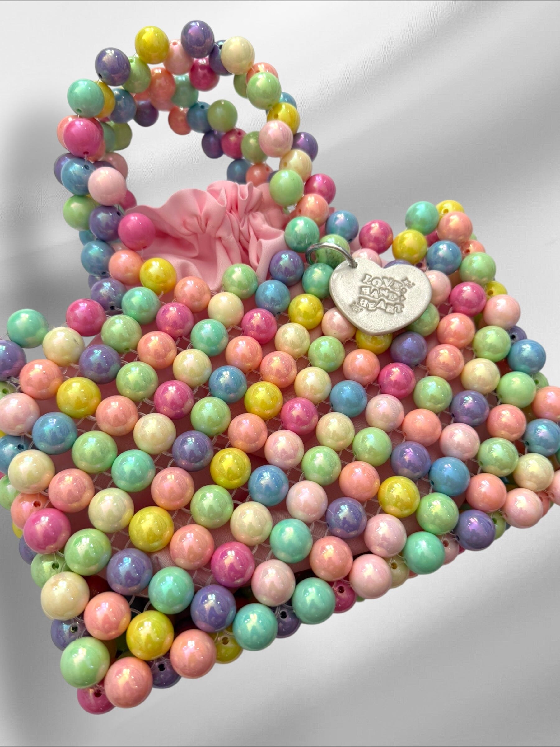 Hand-Beaded Pastel Bubblegum Bag Purses Love Hand and Heart 