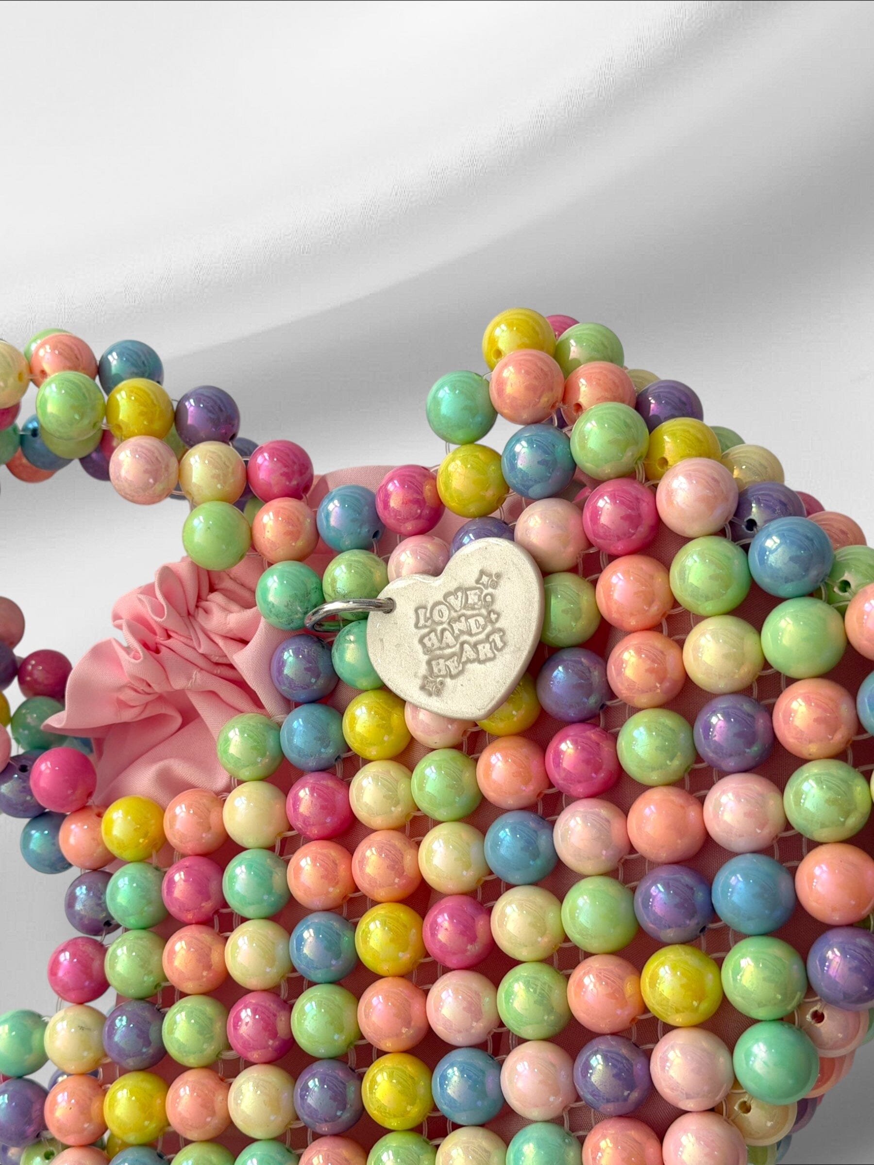 Hand-Beaded Pastel Bubblegum Bag Purses Love Hand and Heart 