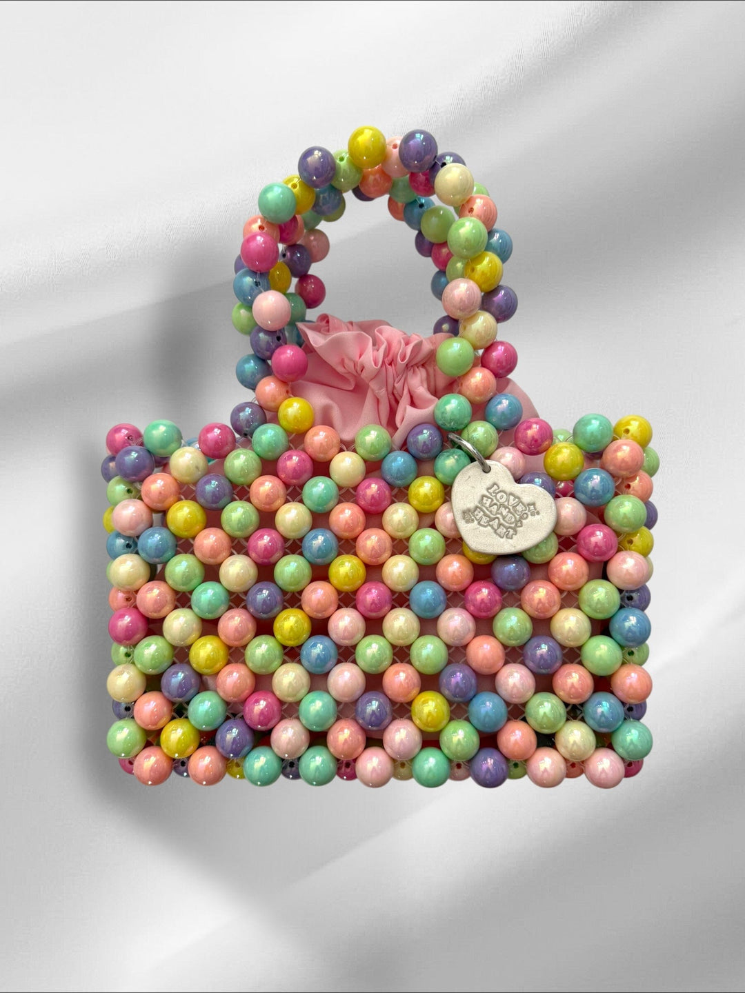 Hand-Beaded Pastel Bubblegum Bag Purses Love Hand and Heart 