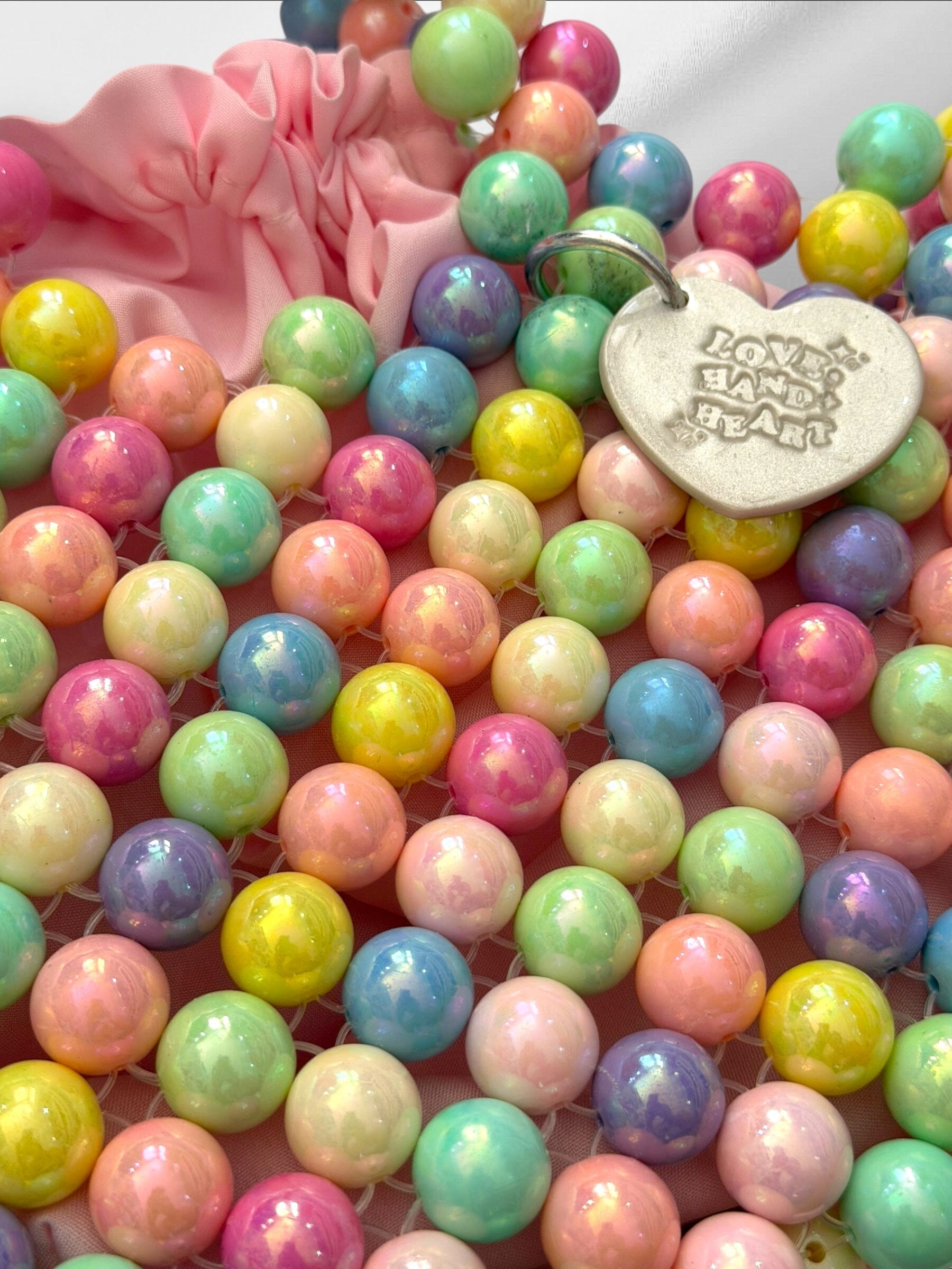 Hand-Beaded Pastel Bubblegum Bag Purses Love Hand and Heart 