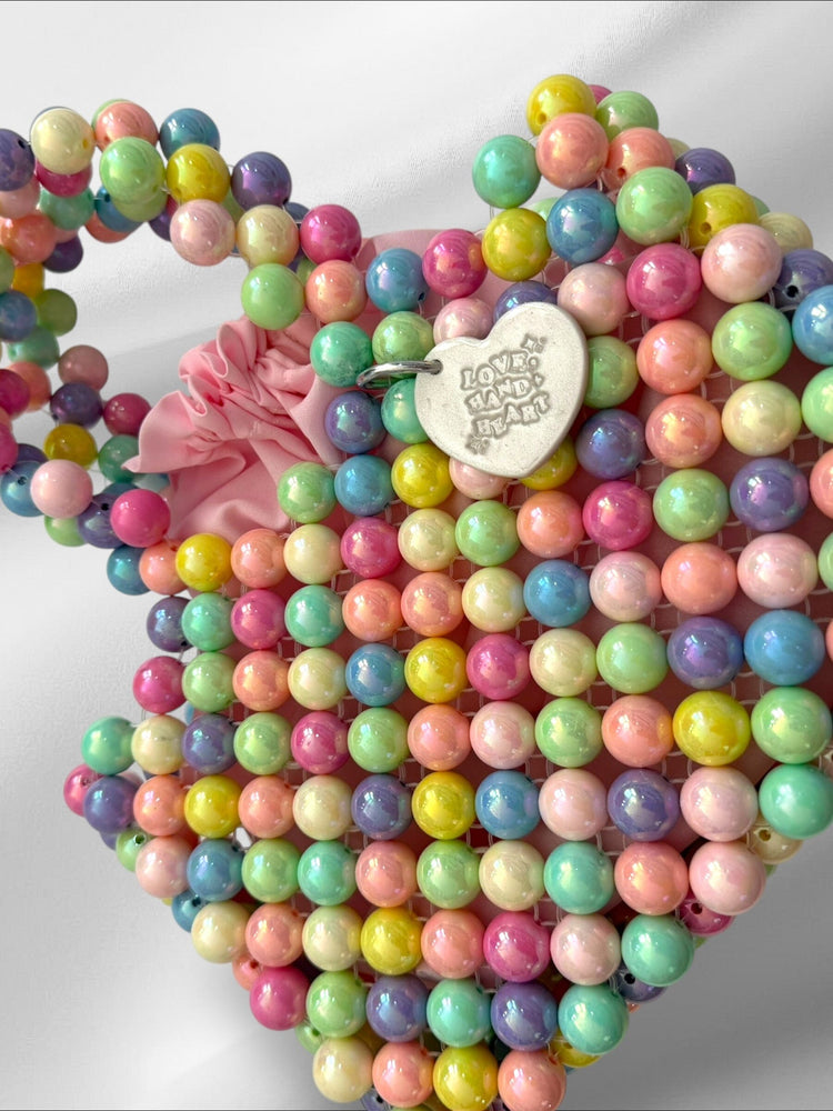 Hand-Beaded Pastel Bubblegum Bag Purses Love Hand and Heart 