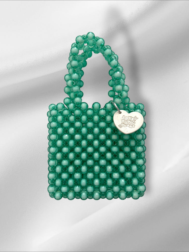 Handy Teal Bejeweled Bag Purses Love Hand and Heart 