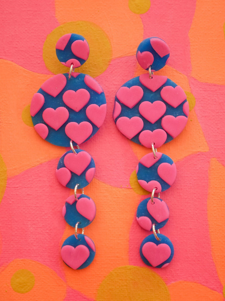 Heart Droplets Dangle Earrings Love Hand and Heart 