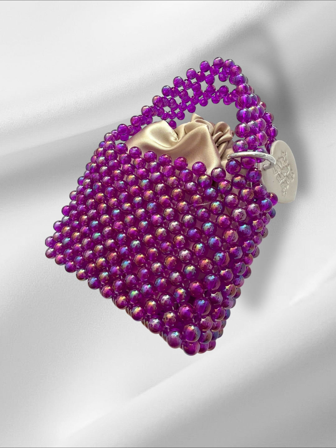 Mini Purple Bead Hand Bag Purses Love Hand and Heart 