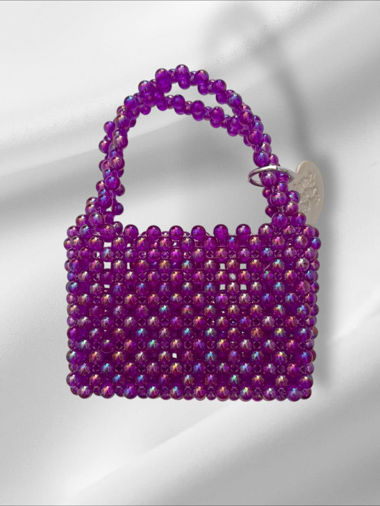 Mini Purple Bead Hand Bag Purses Love Hand and Heart 