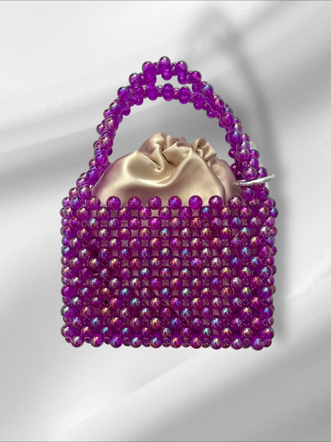 Mini Purple Bead Hand Bag Purses Love Hand and Heart 