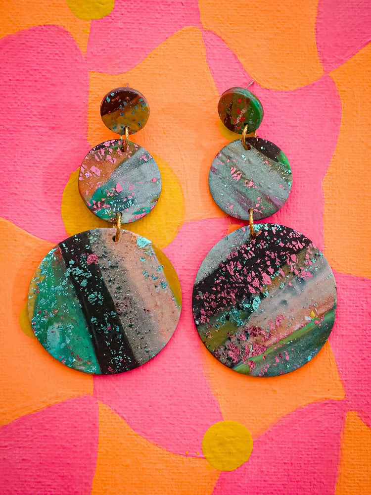 Mini Sparkle Dangle Earrings by Love, Hand + Heart - Handmade colorful earrings featuring vibrant polymer clay design with shimmering accents.