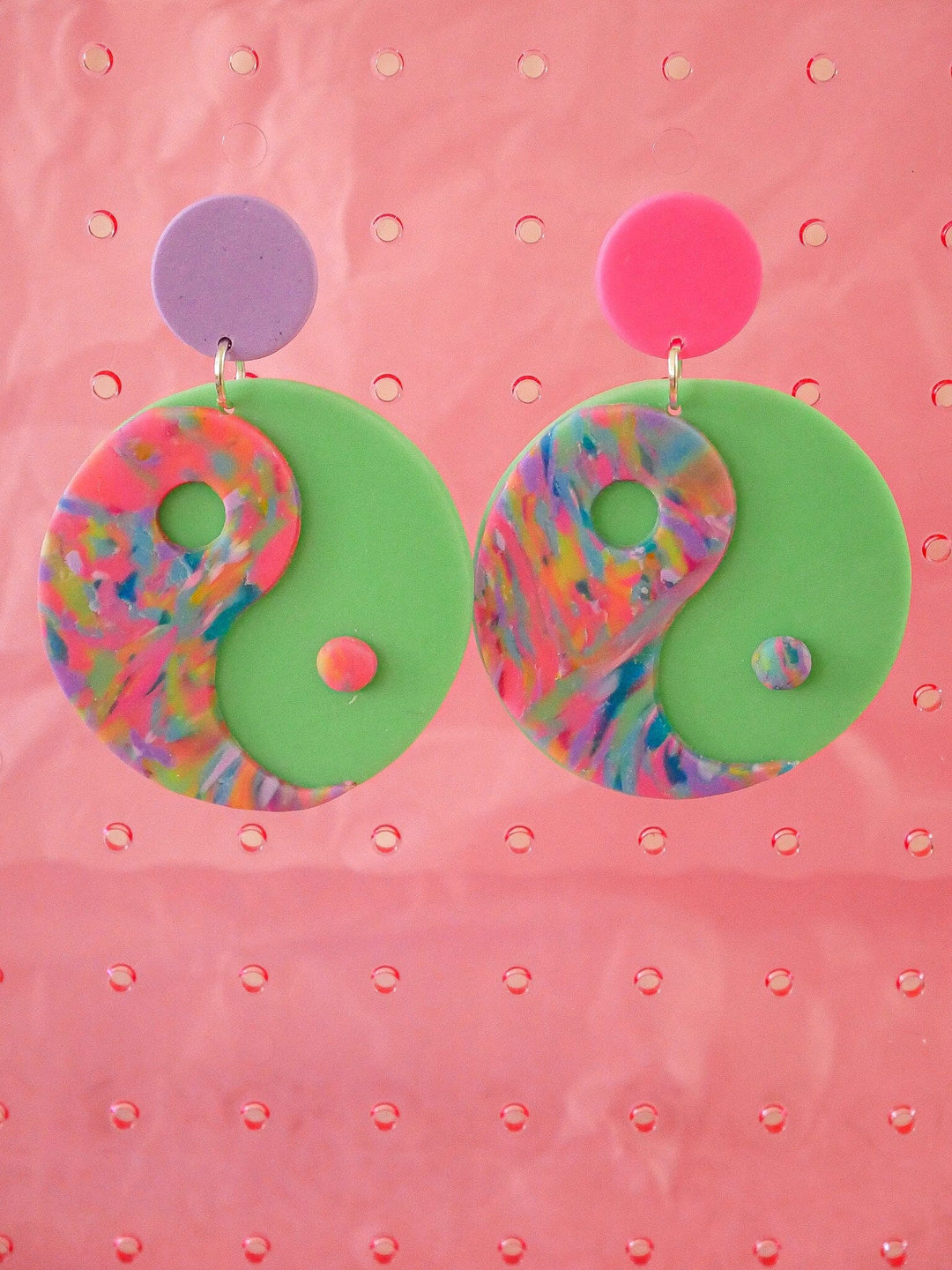 Mismatched Mint Green Yin Yang Dangle Earrings Love Hand and Heart 