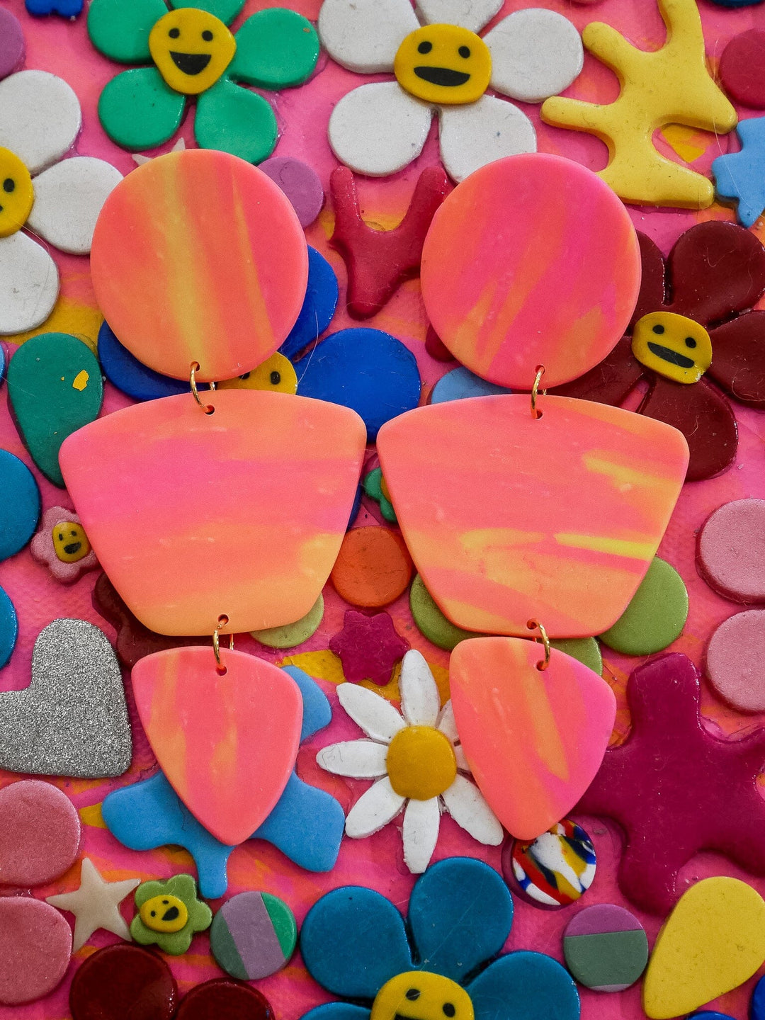 Neon Pink Marble Zoe Dangle Earrings Love Hand and Heart 