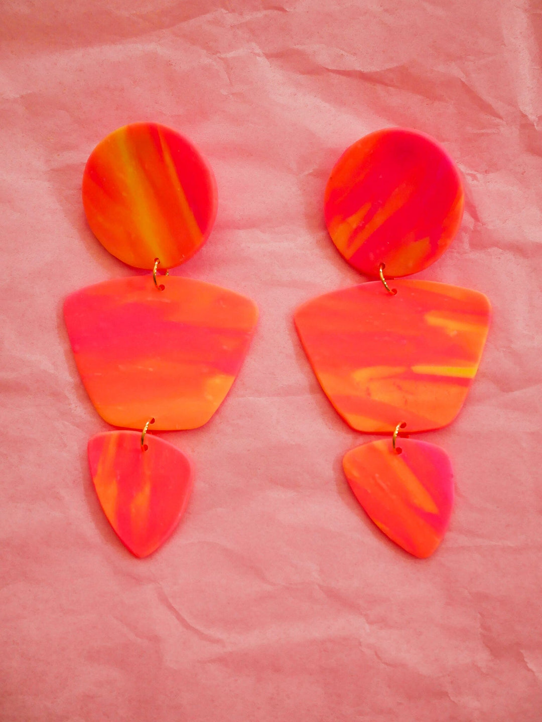 Neon Pink Marble Zoe Dangle Earrings Love Hand and Heart 