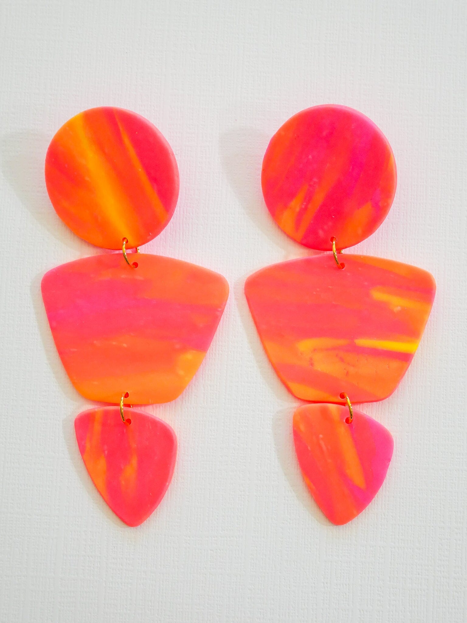 Neon Pink Marble Zoe Dangle Earrings Love Hand and Heart 