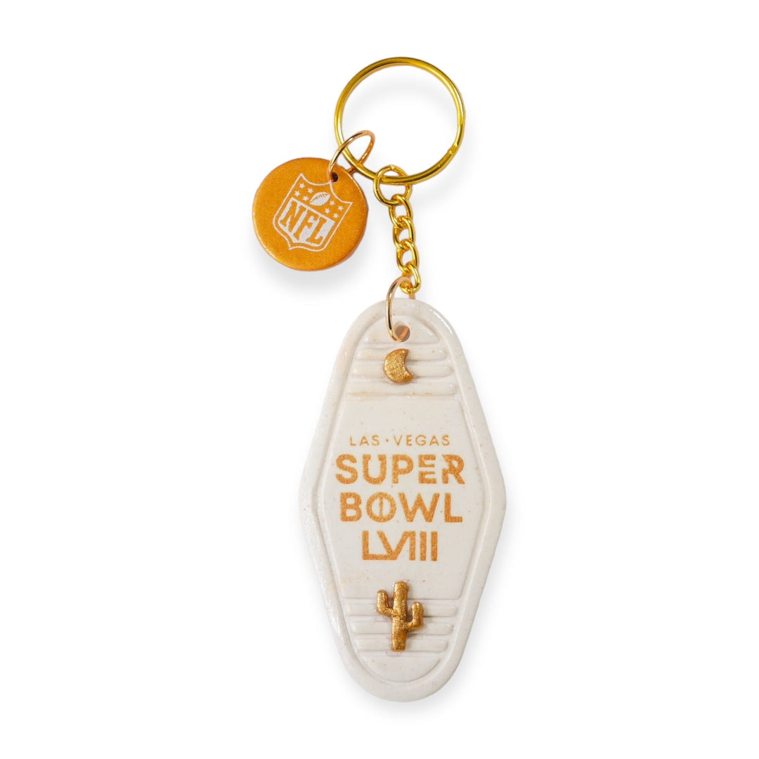 NFL Origins Super Bowl LVIII Cactus Keychain in Glittering Gold Keychains Love Hand and Heart 