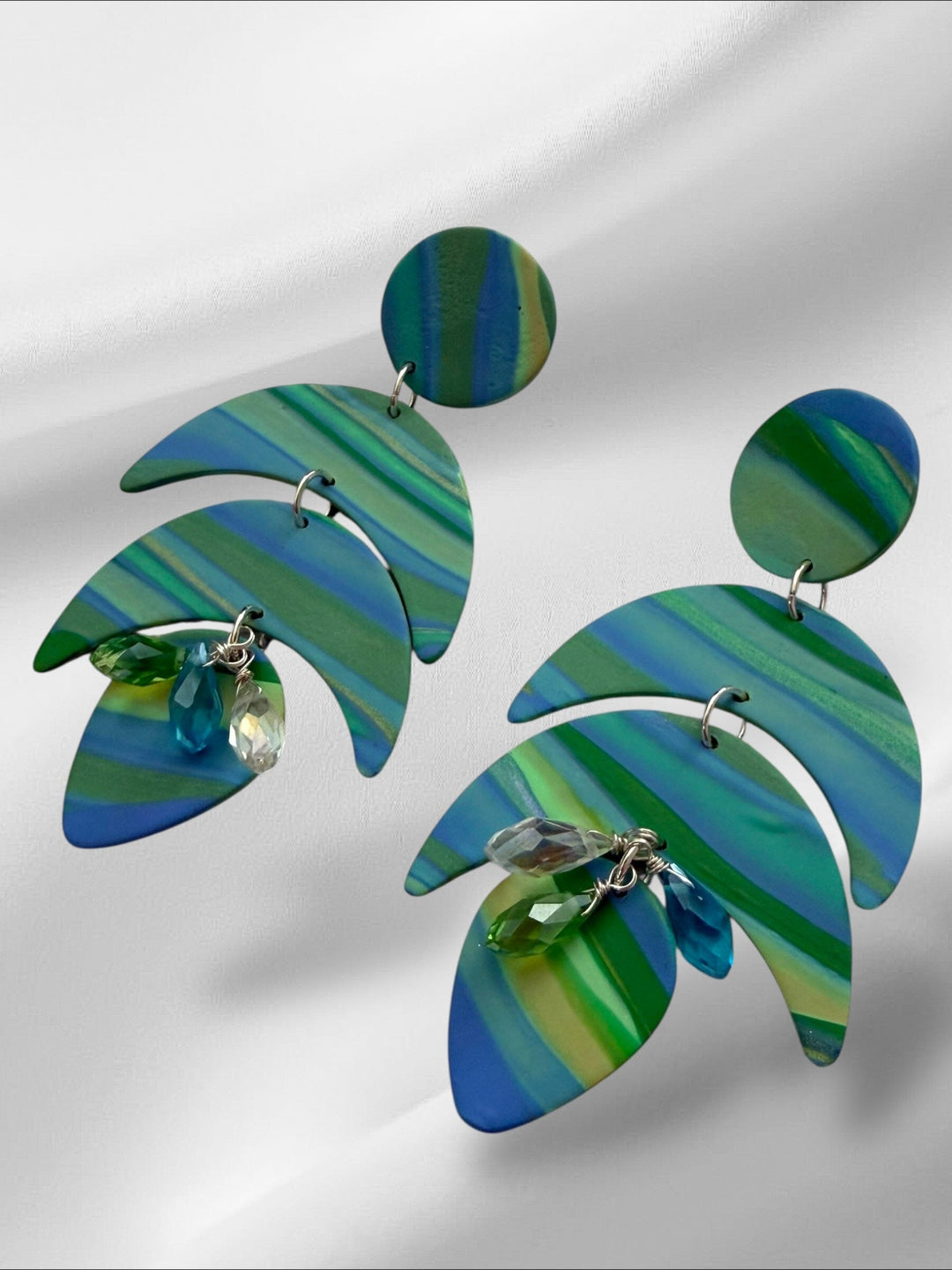 Ocean Mermaid Tails with Jewels Earrings Love Hand and Heart 