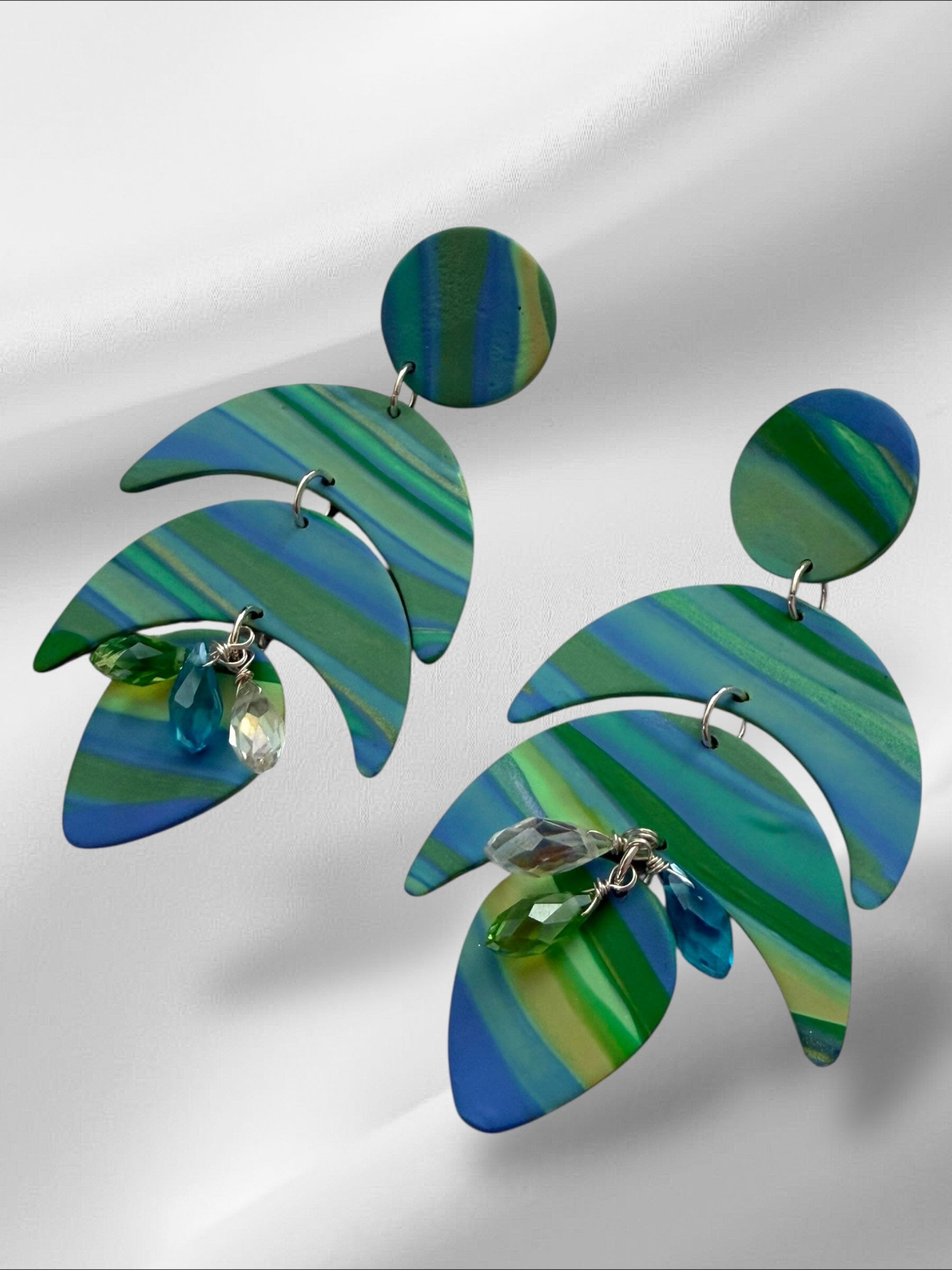 Ocean Mermaid Tails with Jewels Earrings Love Hand and Heart 