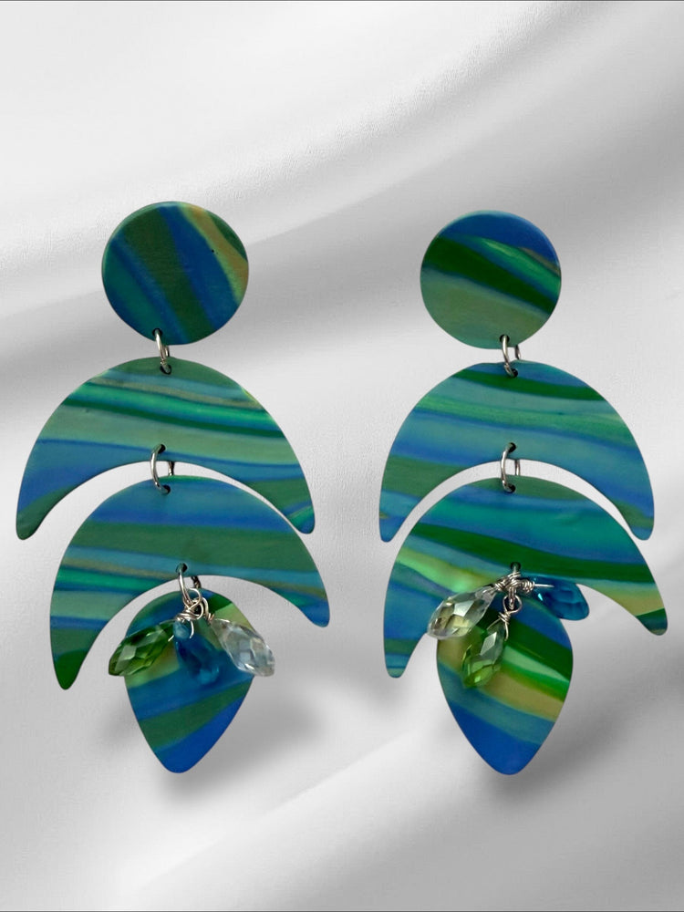 Ocean Mermaid Tails with Jewels Earrings Love Hand and Heart 