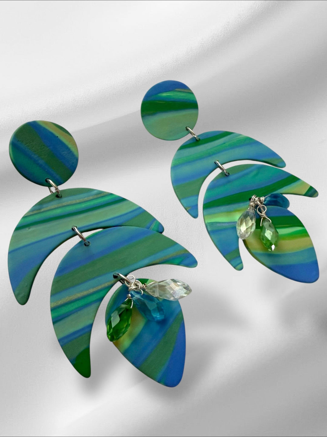 Ocean Mermaid Tails with Jewels Earrings Love Hand and Heart 